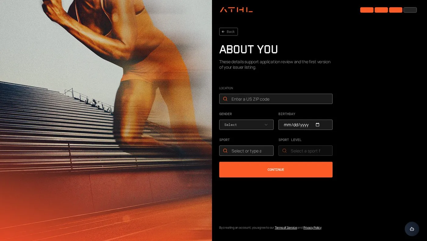 Application step: athlete details
